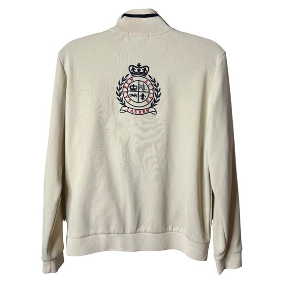 Ralph Lauren Active Jacket Womens L‎ Cream Crest Embroidered Classic Zip Tennis - Picture 1 of 16